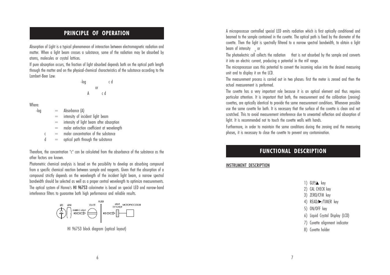 Principle of operation functional description | Hanna Instruments HI 96753 User Manual | Page 4 / 13