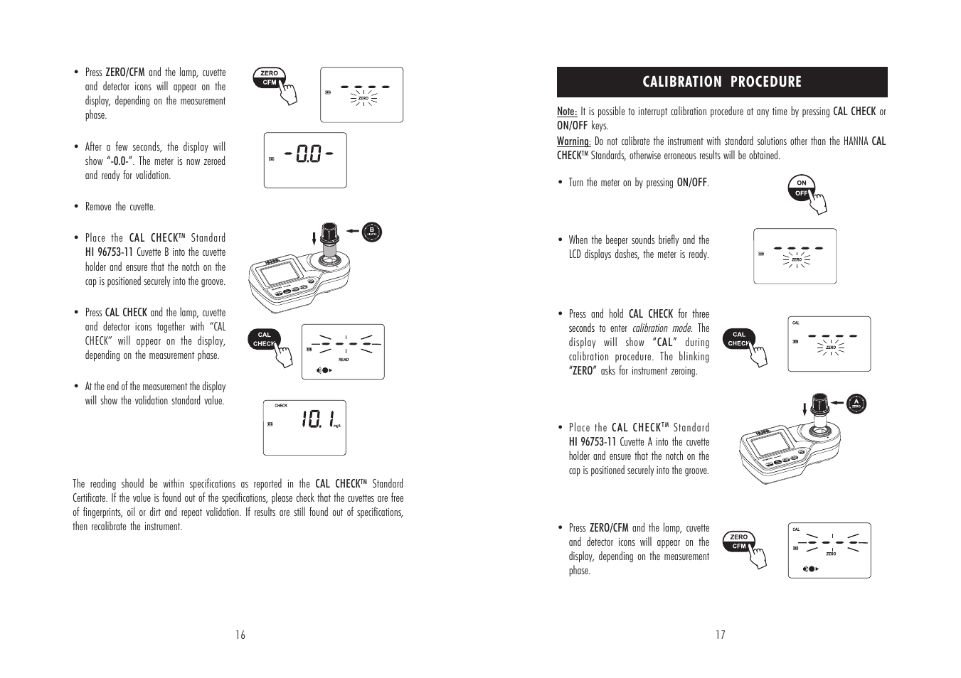 Calibration procedure | Hanna Instruments HI 96753 User Manual | Page 9 / 13
