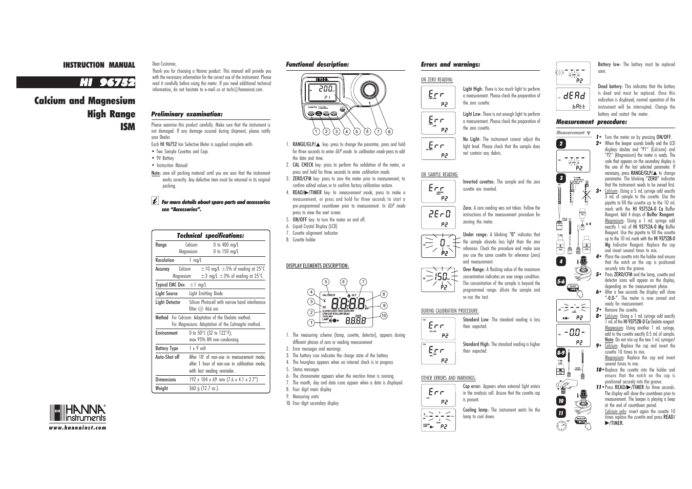 Hanna Instruments HI 96752 User Manual | 2 pages