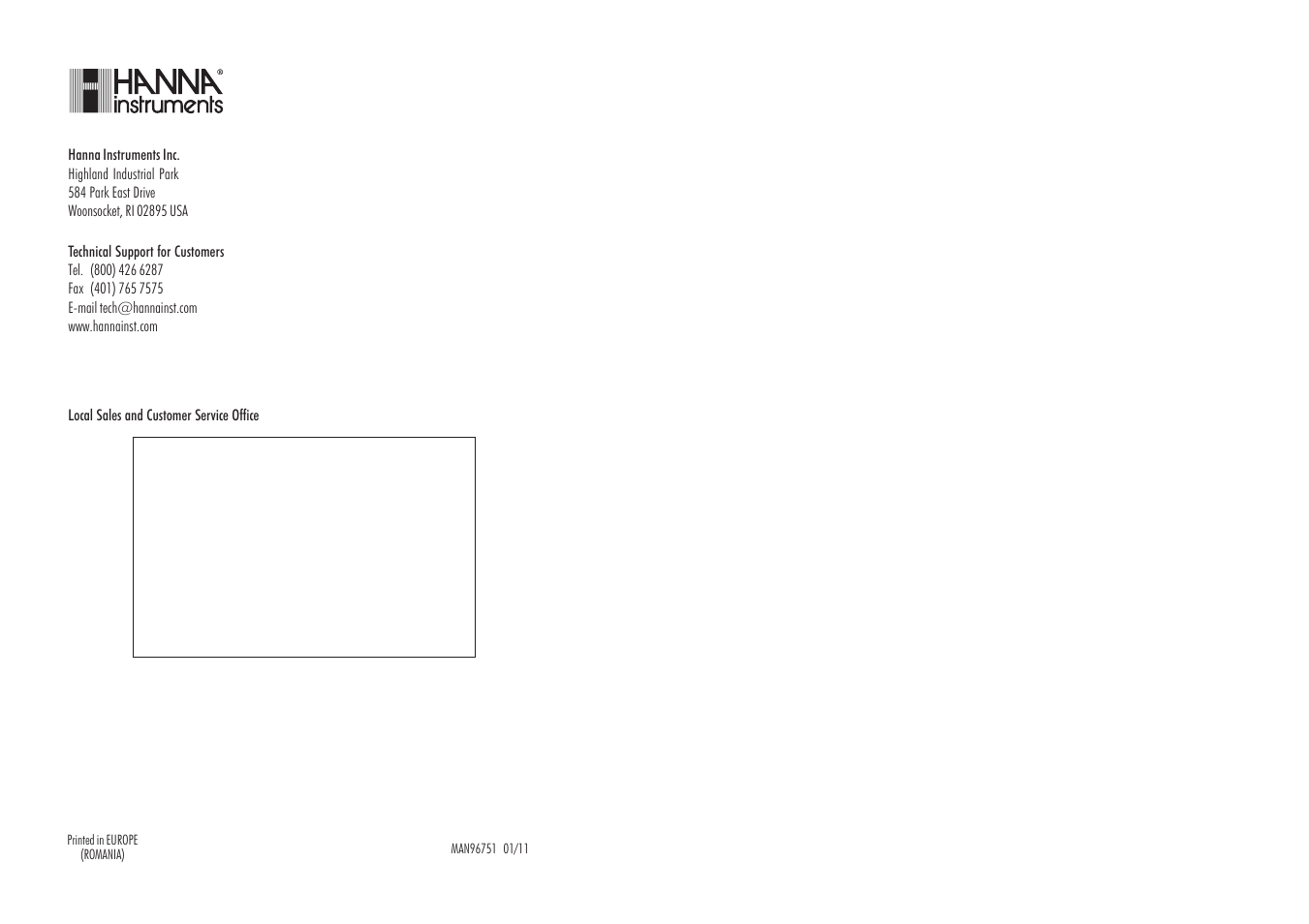 Hanna Instruments HI 96751 User Manual | Page 13 / 13