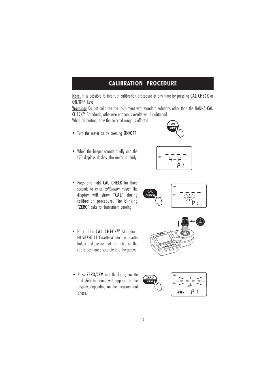 Calibration procedure | Hanna Instruments HI 96750 User Manual | Page 17 / 24