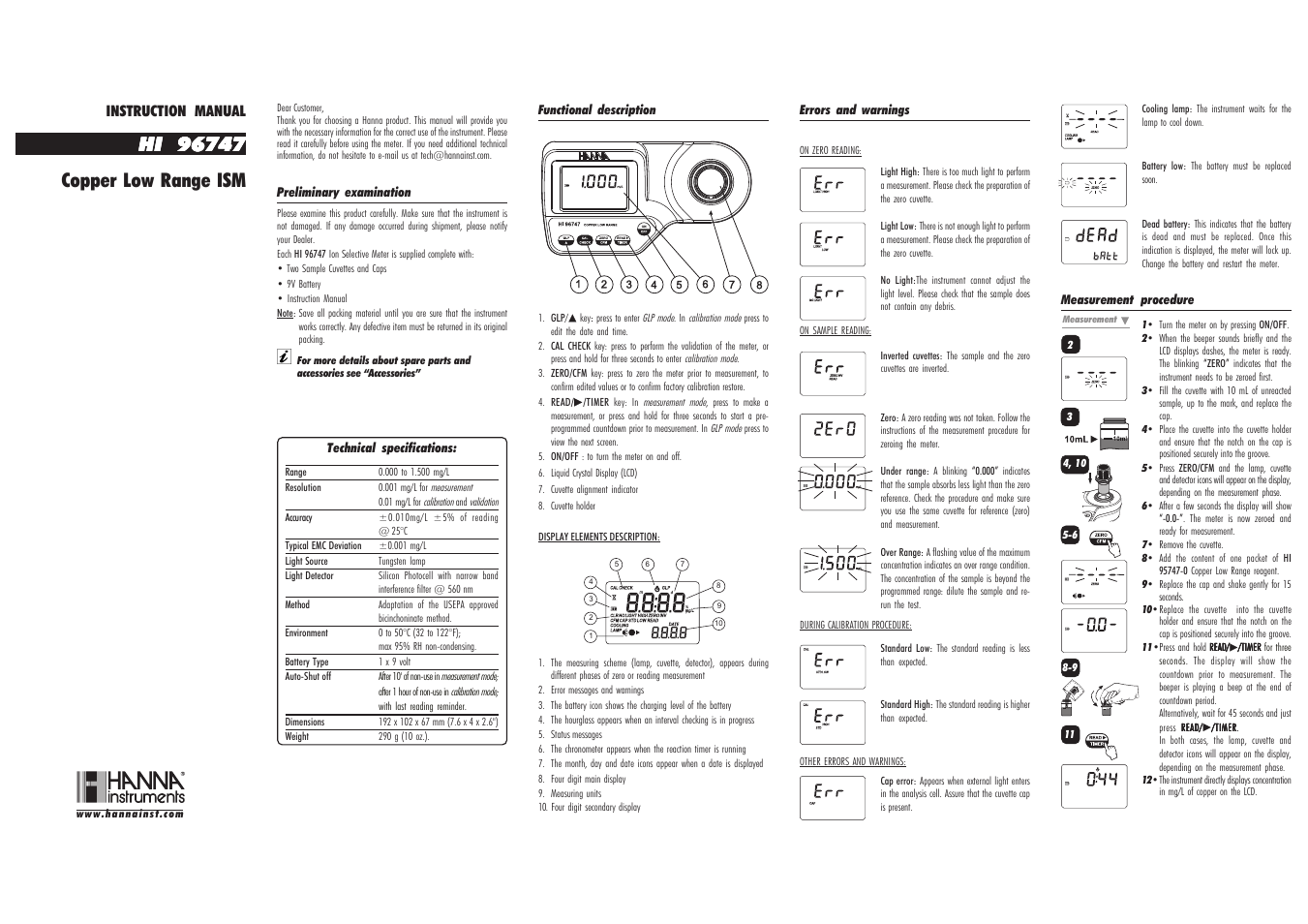 Hanna Instruments HI 96747 User Manual | 2 pages