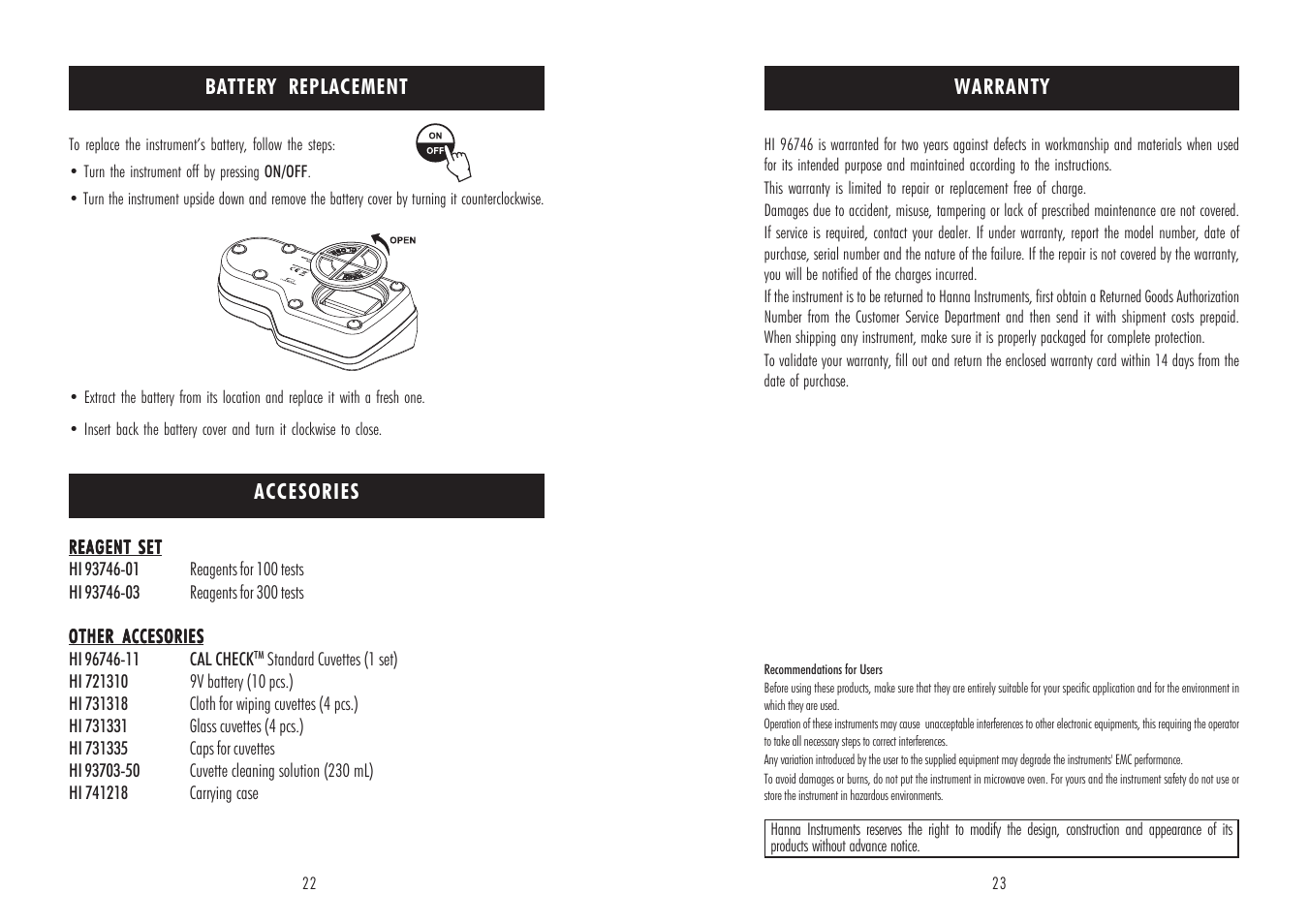 Hanna Instruments HI 96746 User Manual | Page 12 / 13