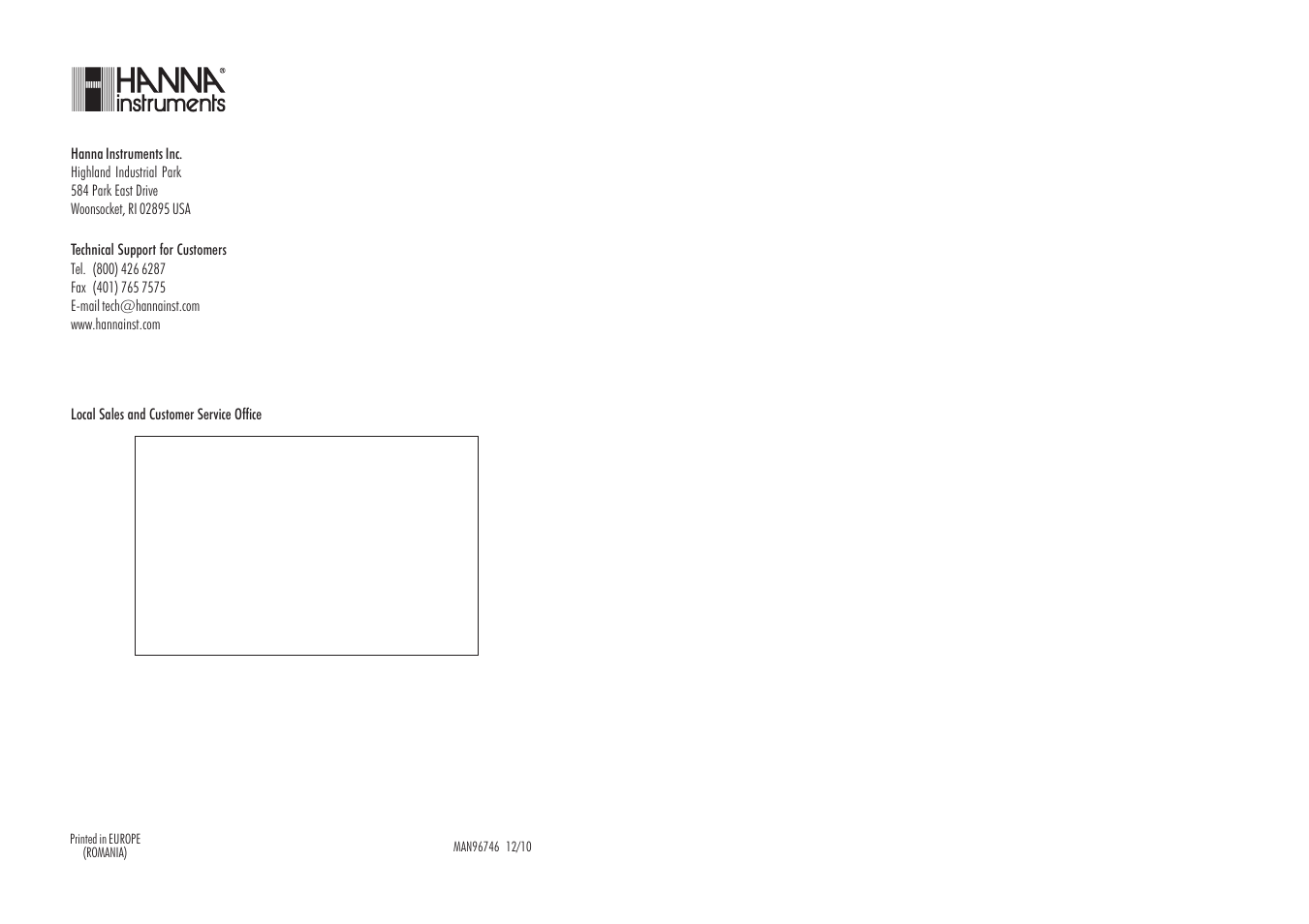 Hanna Instruments HI 96746 User Manual | Page 13 / 13