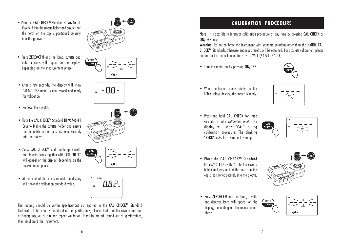 Calibration procedure | Hanna Instruments HI 96746 User Manual | Page 9 / 13