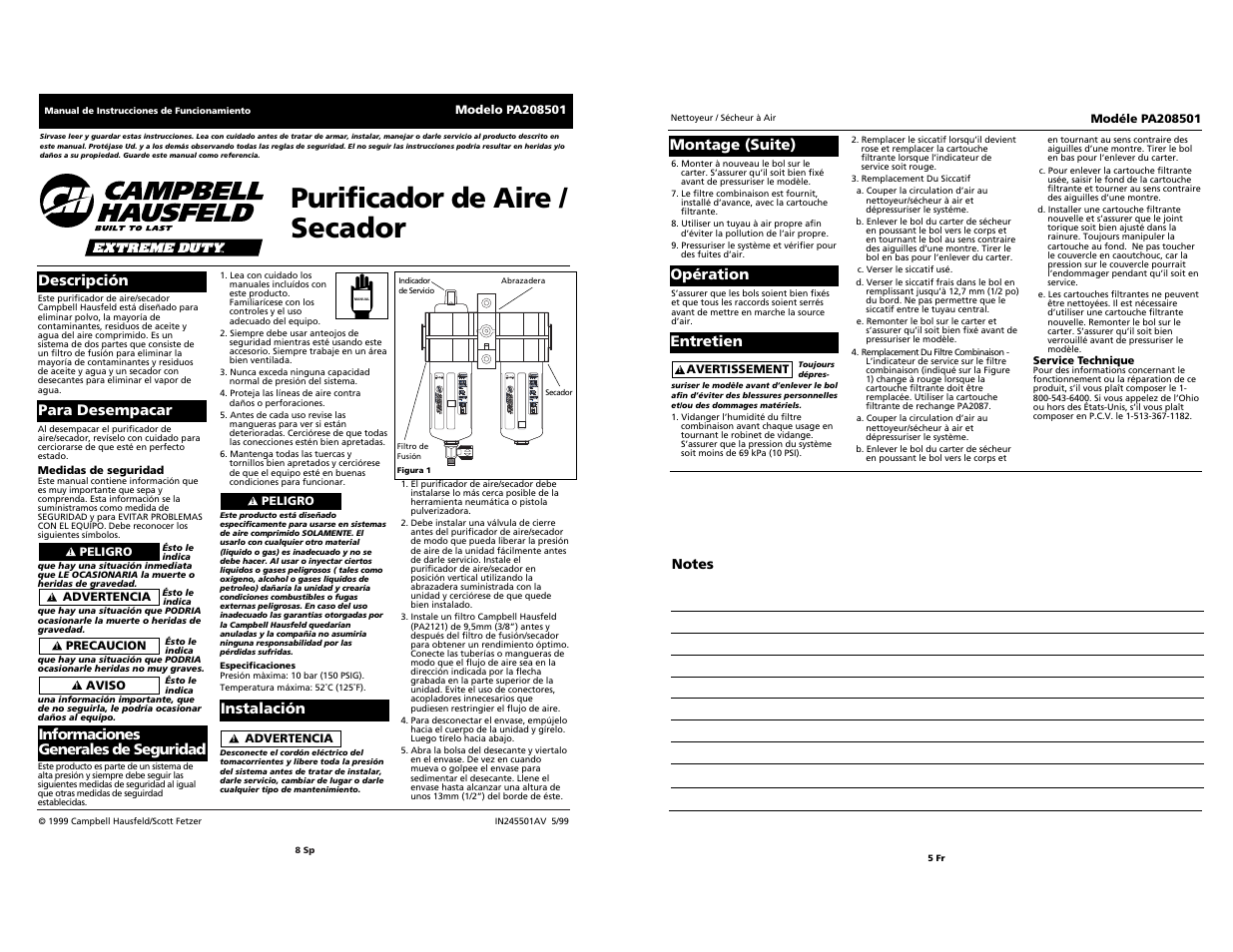 Purificador de aire / secador, Instalación | Campbell Hausfeld PA208501 User Manual | Page 16 / 17