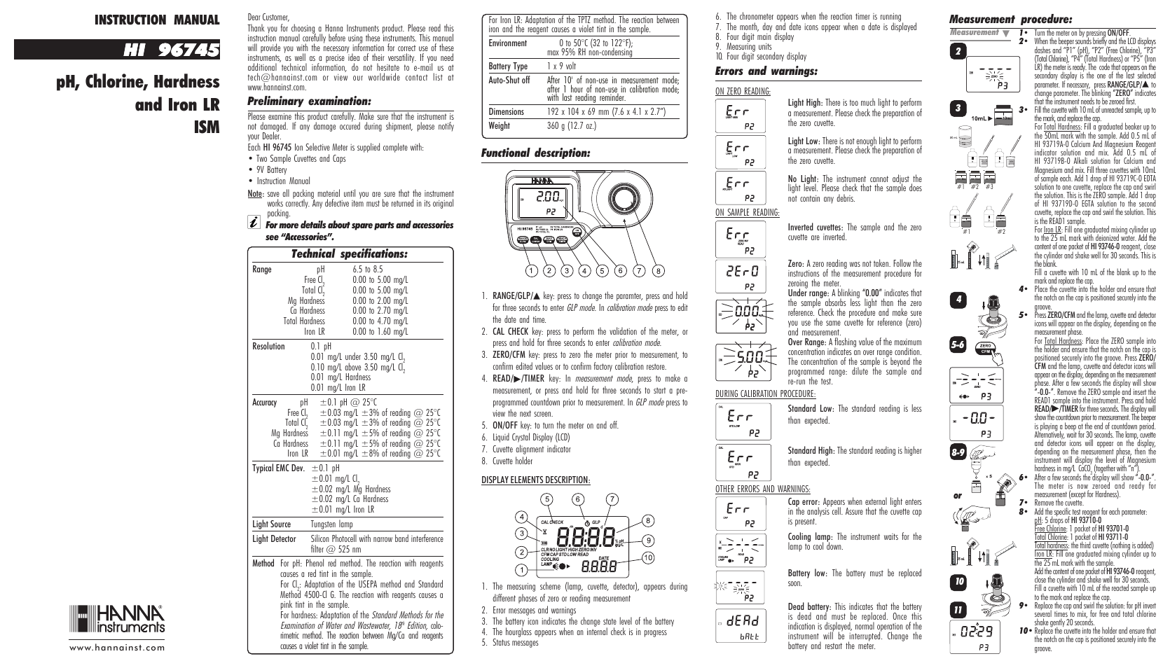 Hanna Instruments HI 96745 User Manual | 2 pages