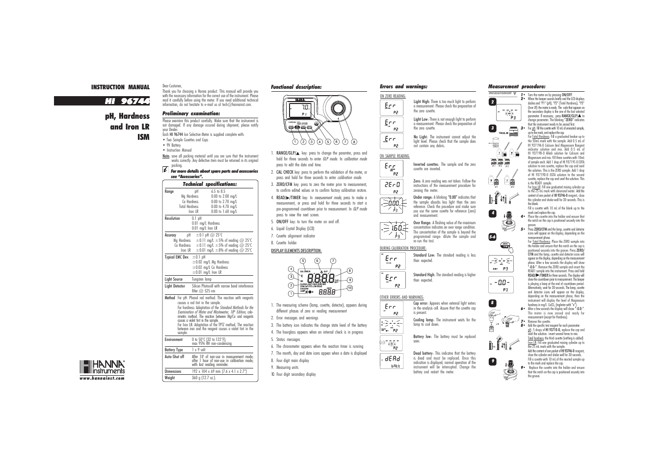 Hanna Instruments HI 96744 User Manual | 2 pages