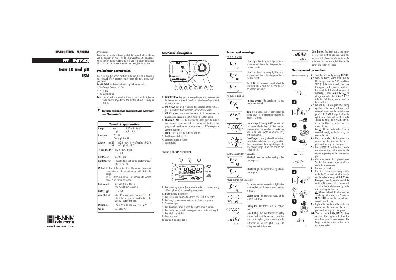 Hanna Instruments HI 96743 User Manual | 2 pages