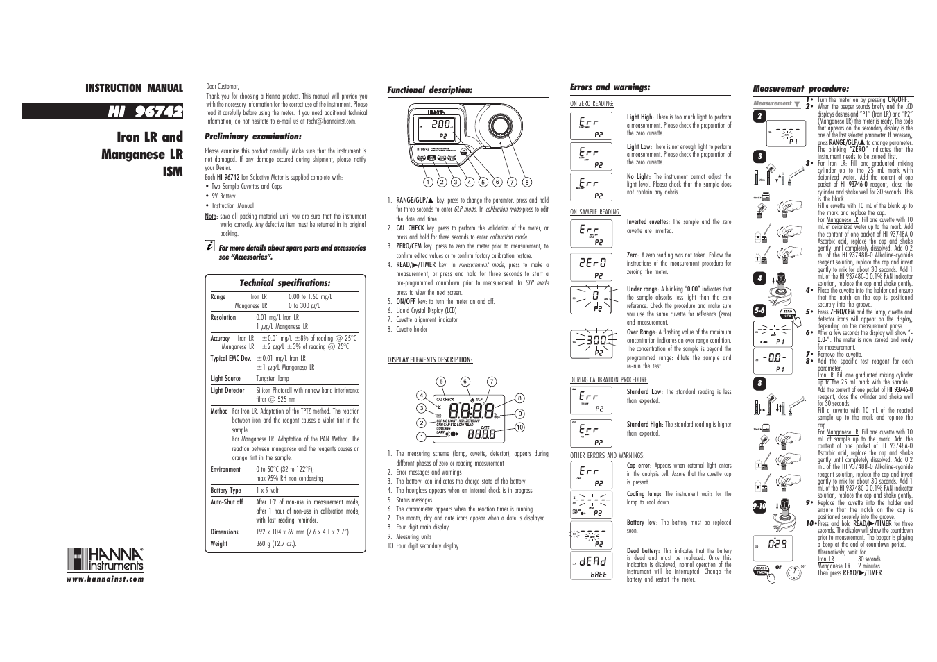 Hanna Instruments HI 96742 User Manual | 2 pages