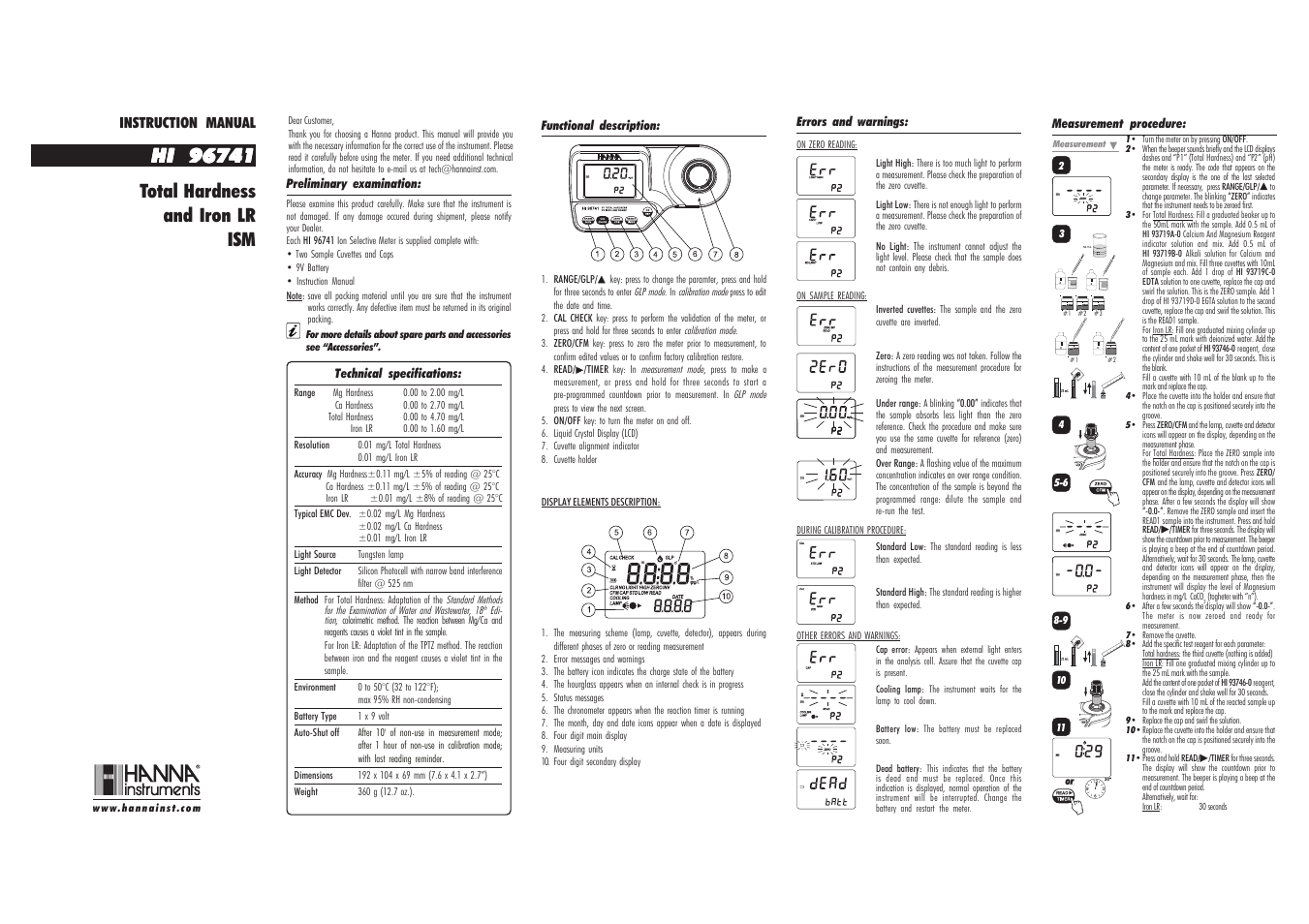 Hanna Instruments HI 96741 User Manual | 2 pages