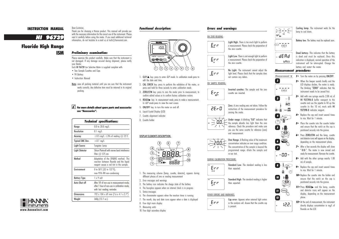 Hanna Instruments HI 96739 User Manual | 2 pages