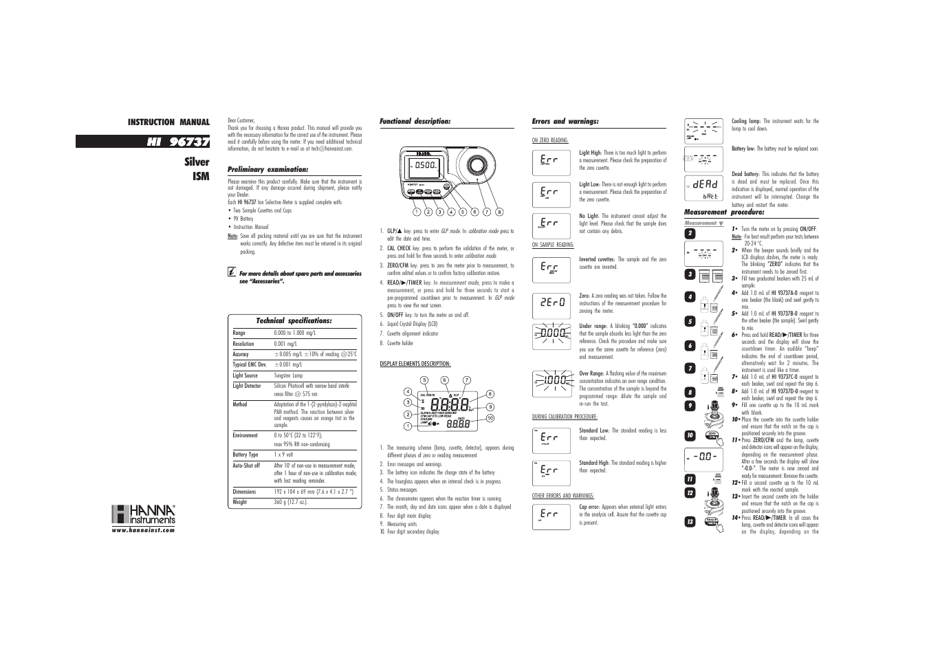 Hanna Instruments HI 96737 User Manual | 2 pages