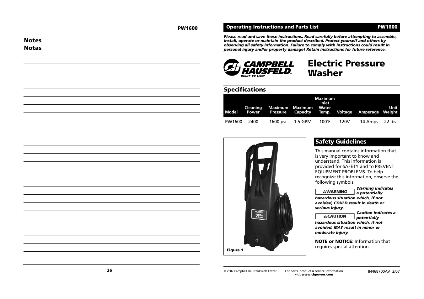 Campbell Hausfeld PW1600 User Manual | 18 pages