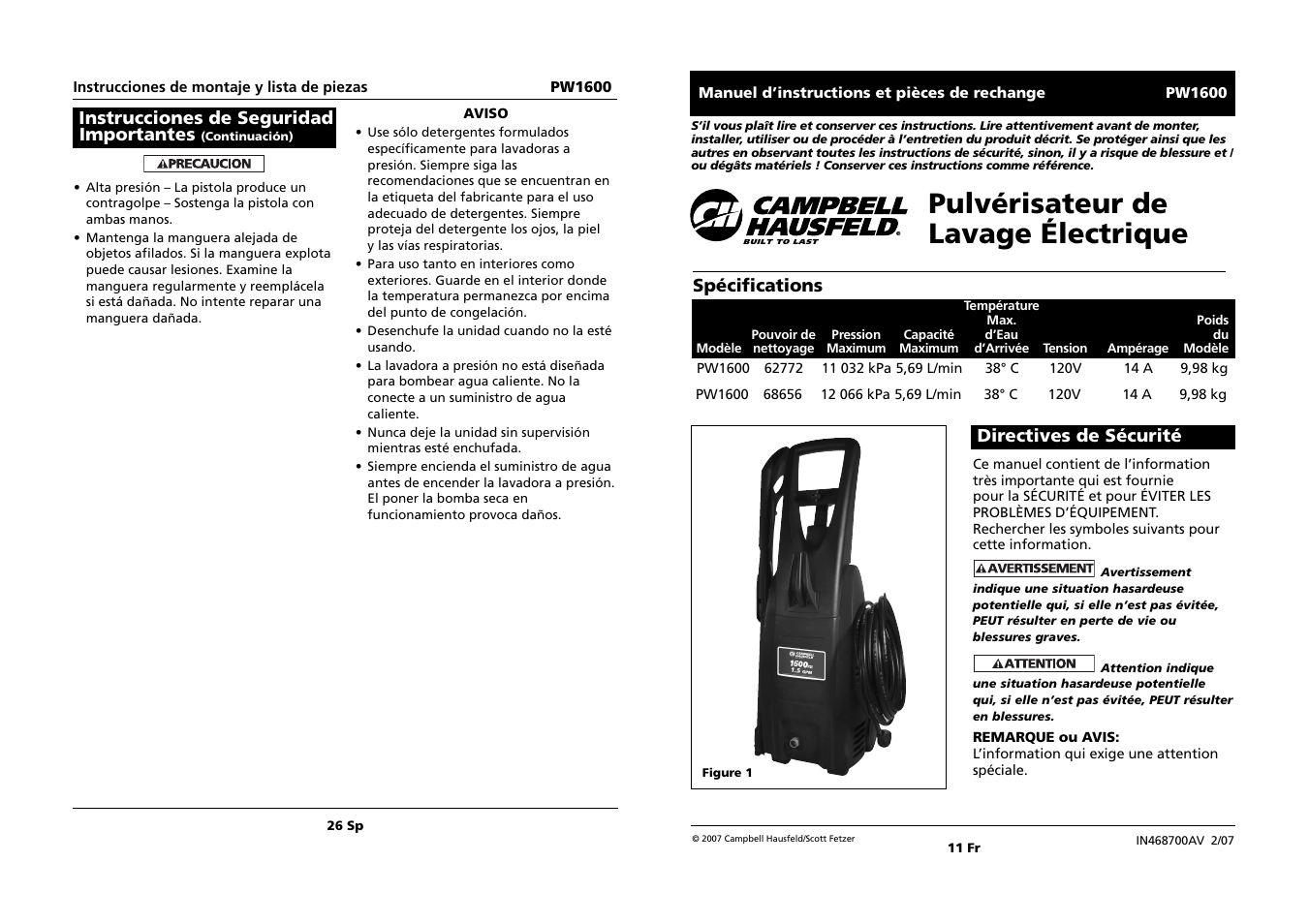 Pulvérisateur de lavage électrique | Campbell Hausfeld PW1600 User Manual | Page 11 / 18