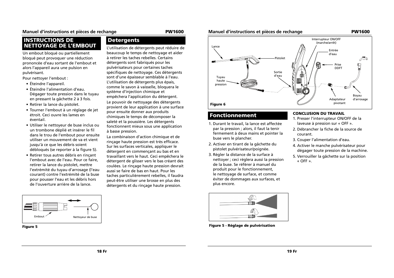 Fonctionnement, Instructions de nettoyage de l’embout detergents | Campbell Hausfeld PW1600 User Manual | Page 18 / 18