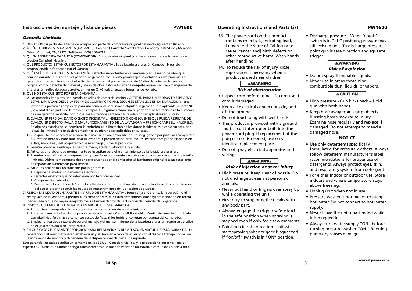 Campbell Hausfeld PW1600 User Manual | Page 3 / 18