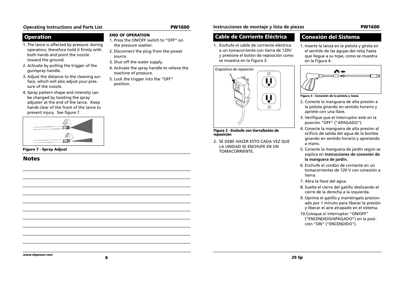 Cable de corriente eléctrica, Conexión del sistema | Campbell Hausfeld PW1600 User Manual | Page 8 / 18