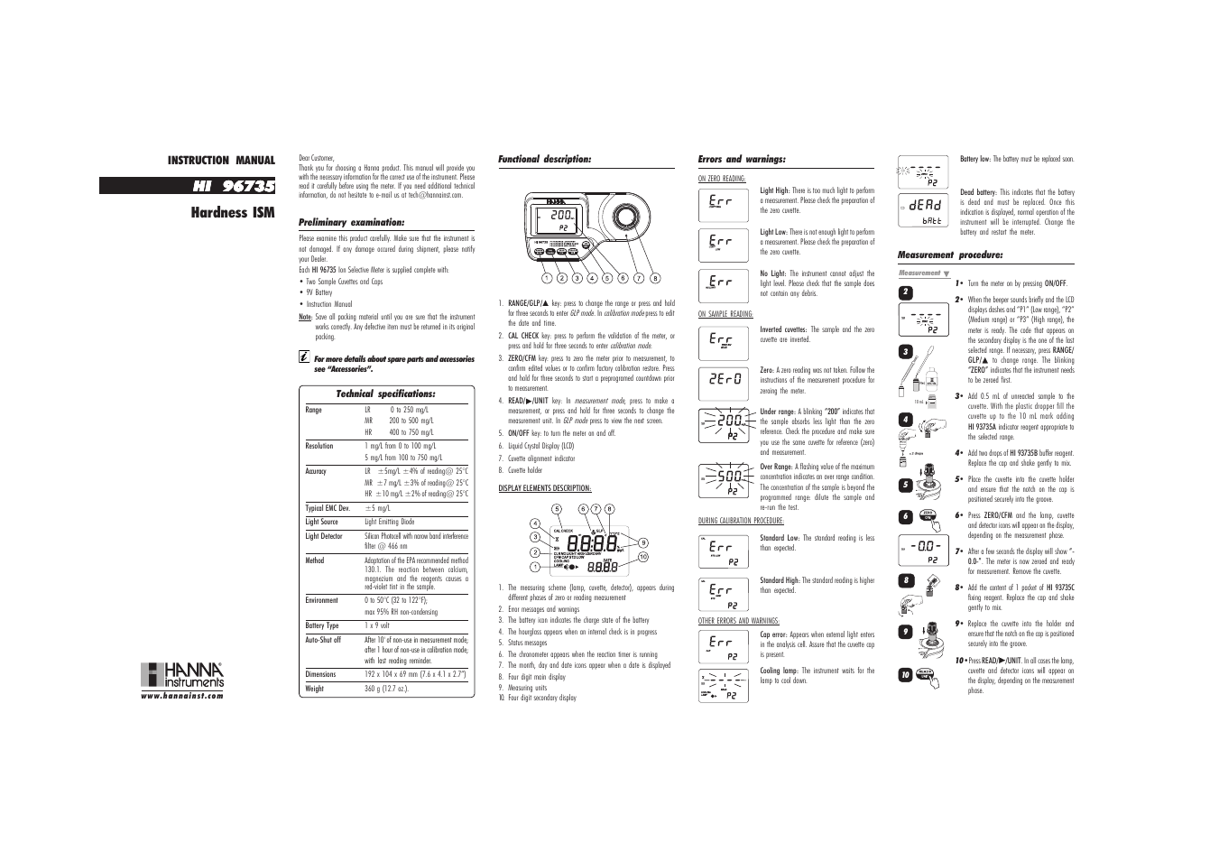 Hanna Instruments HI 96735 User Manual | 2 pages