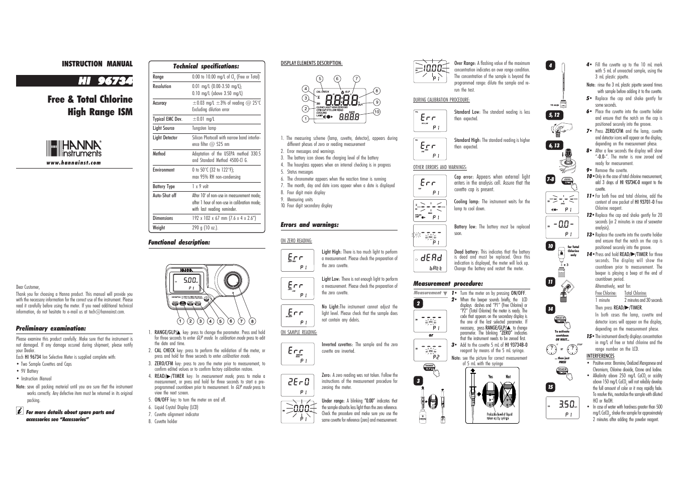 Hanna Instruments HI 96734 User Manual | 2 pages