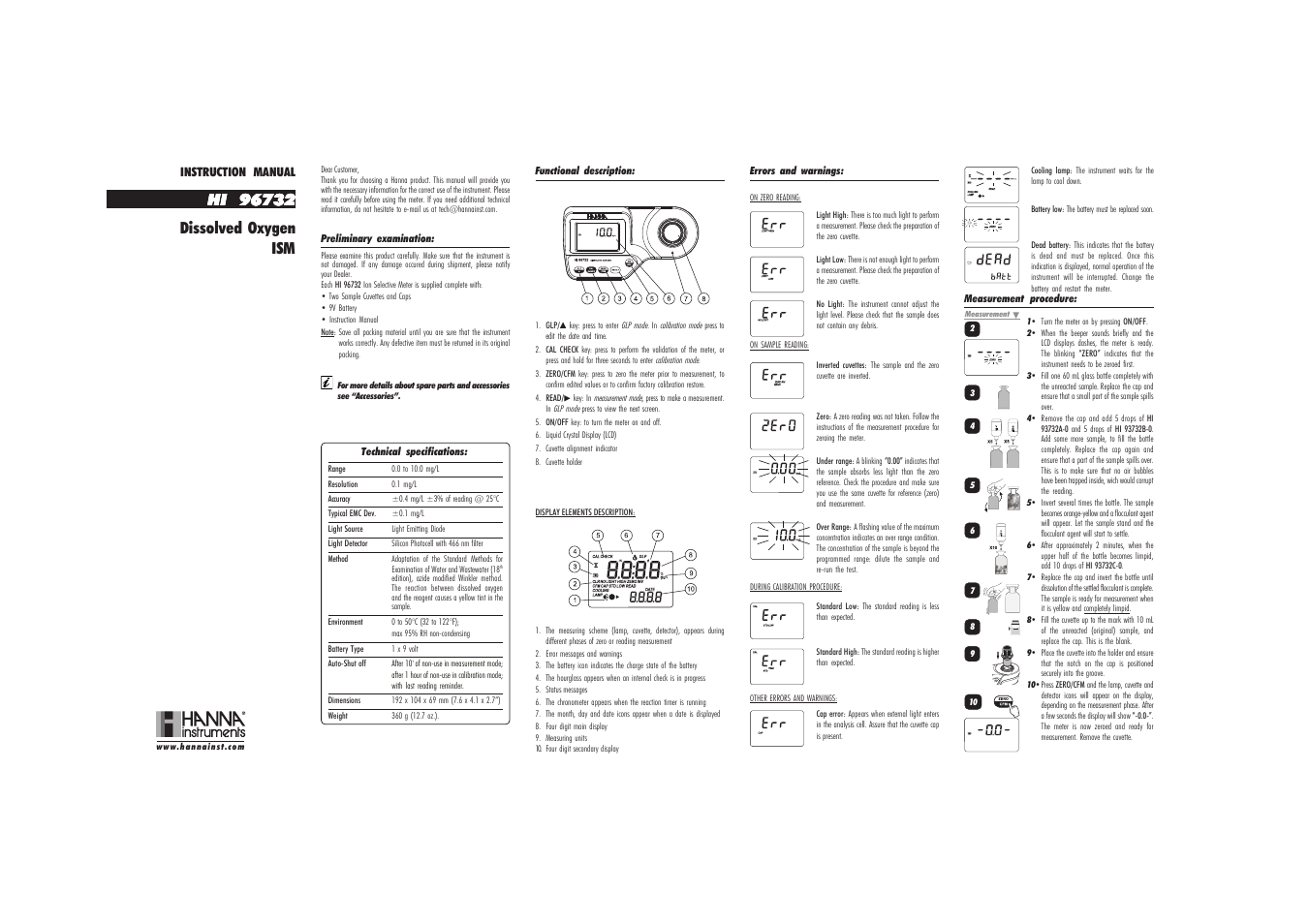 Hanna Instruments HI 96732 User Manual | 2 pages