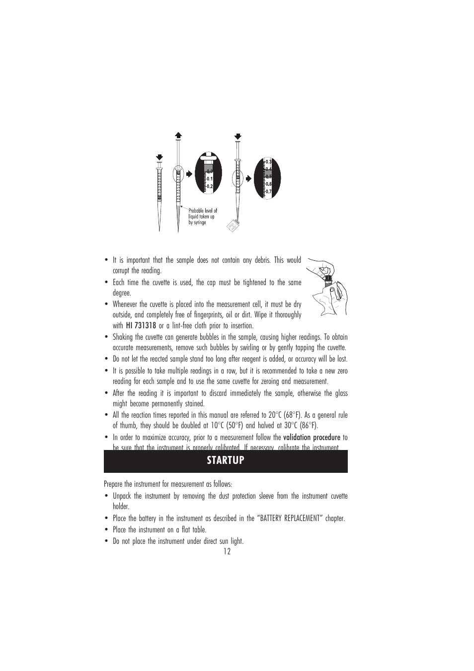 Startup | Hanna Instruments HI 96731 User Manual | Page 12 / 24