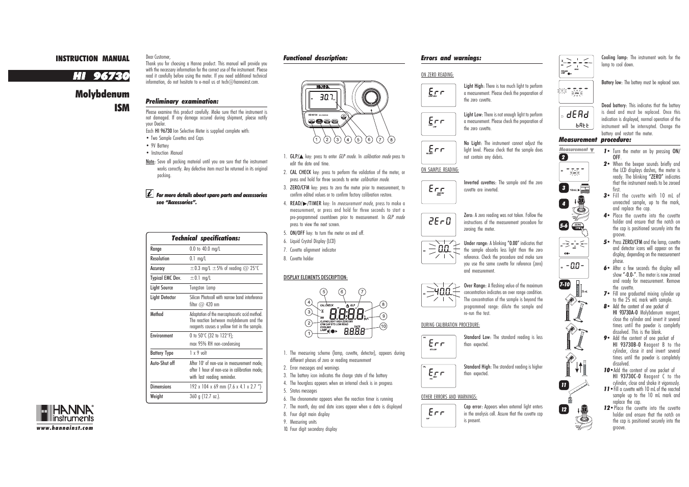 Hanna Instruments HI 96730 User Manual | 2 pages