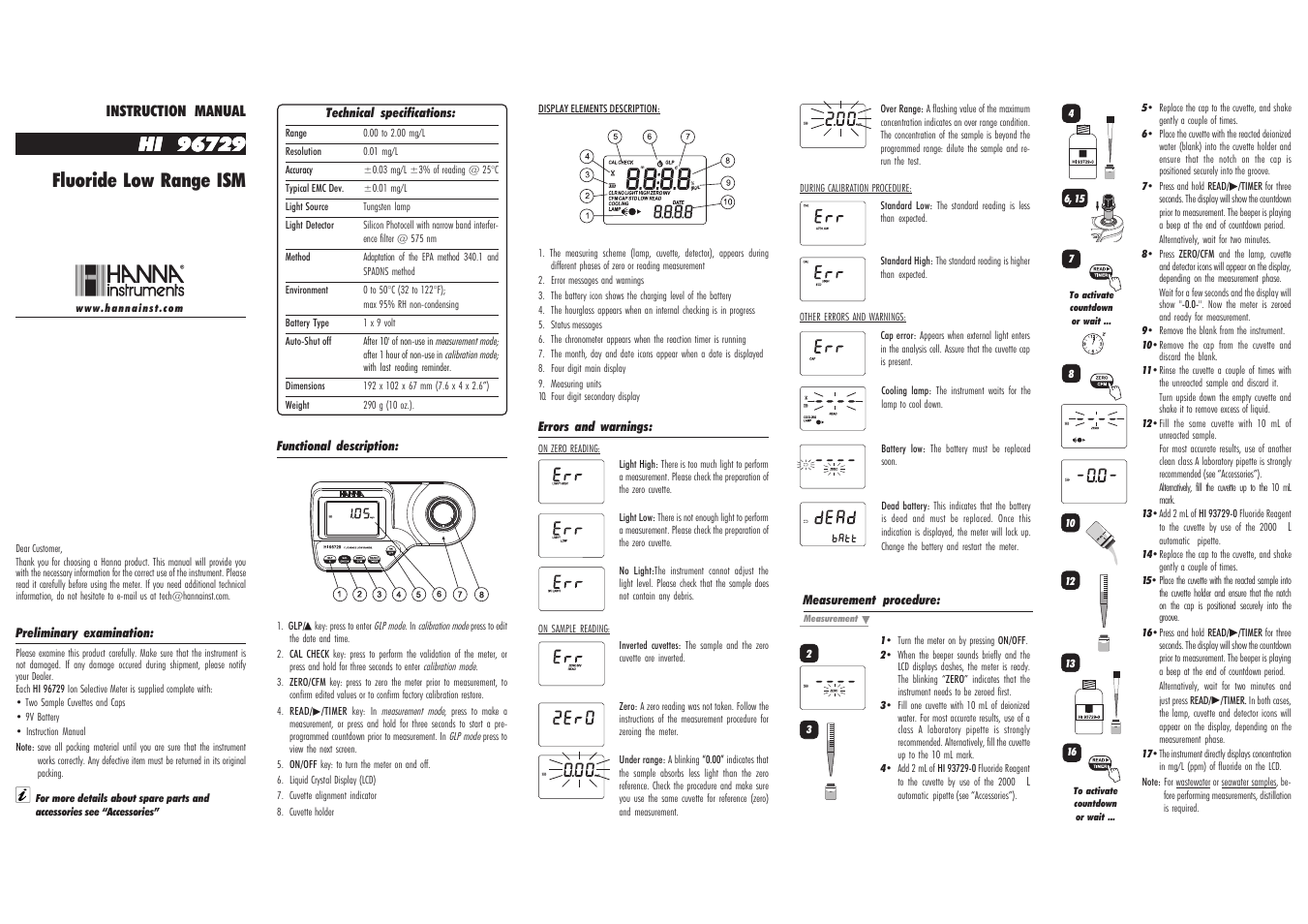 Hanna Instruments HI 96729 User Manual | 2 pages