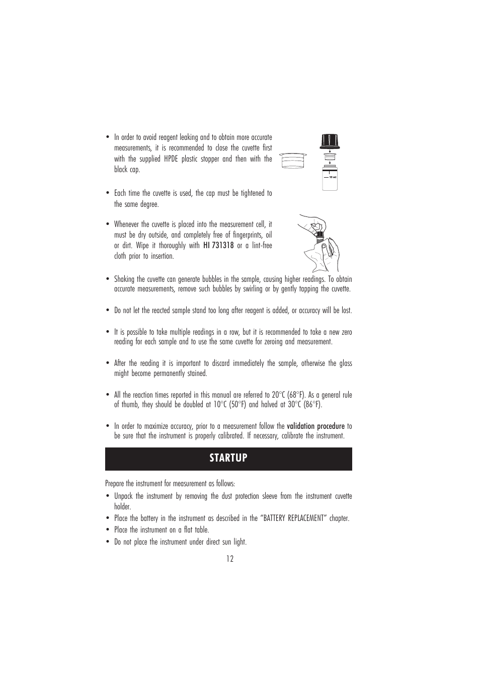 Startup | Hanna Instruments HI 96724C User Manual | Page 12 / 24