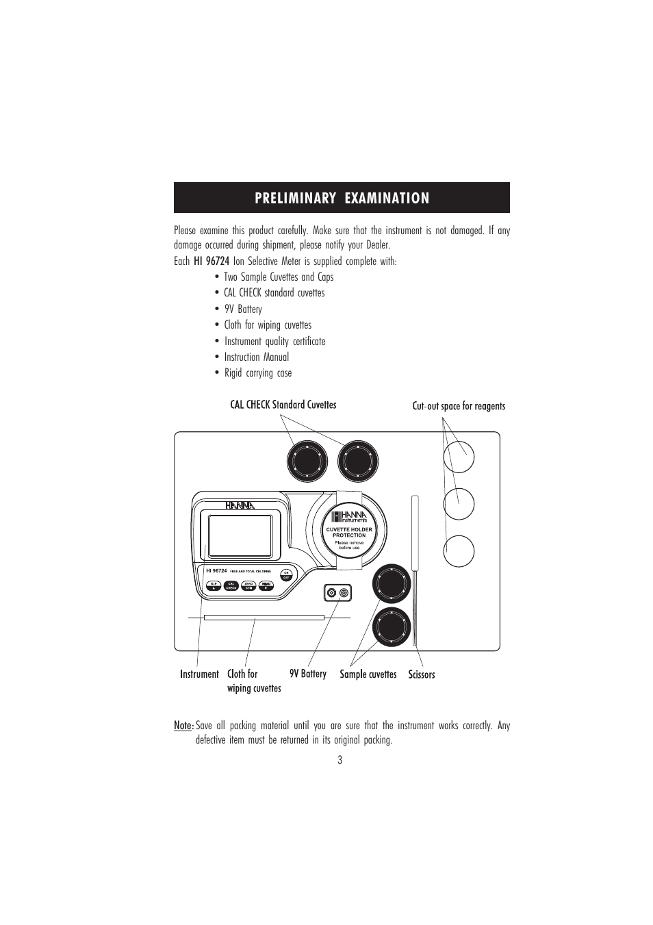 Preliminary examination | Hanna Instruments HI 96724C User Manual | Page 3 / 24