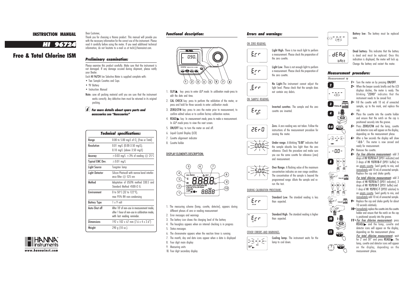 Hanna Instruments HI 96724 User Manual | 2 pages