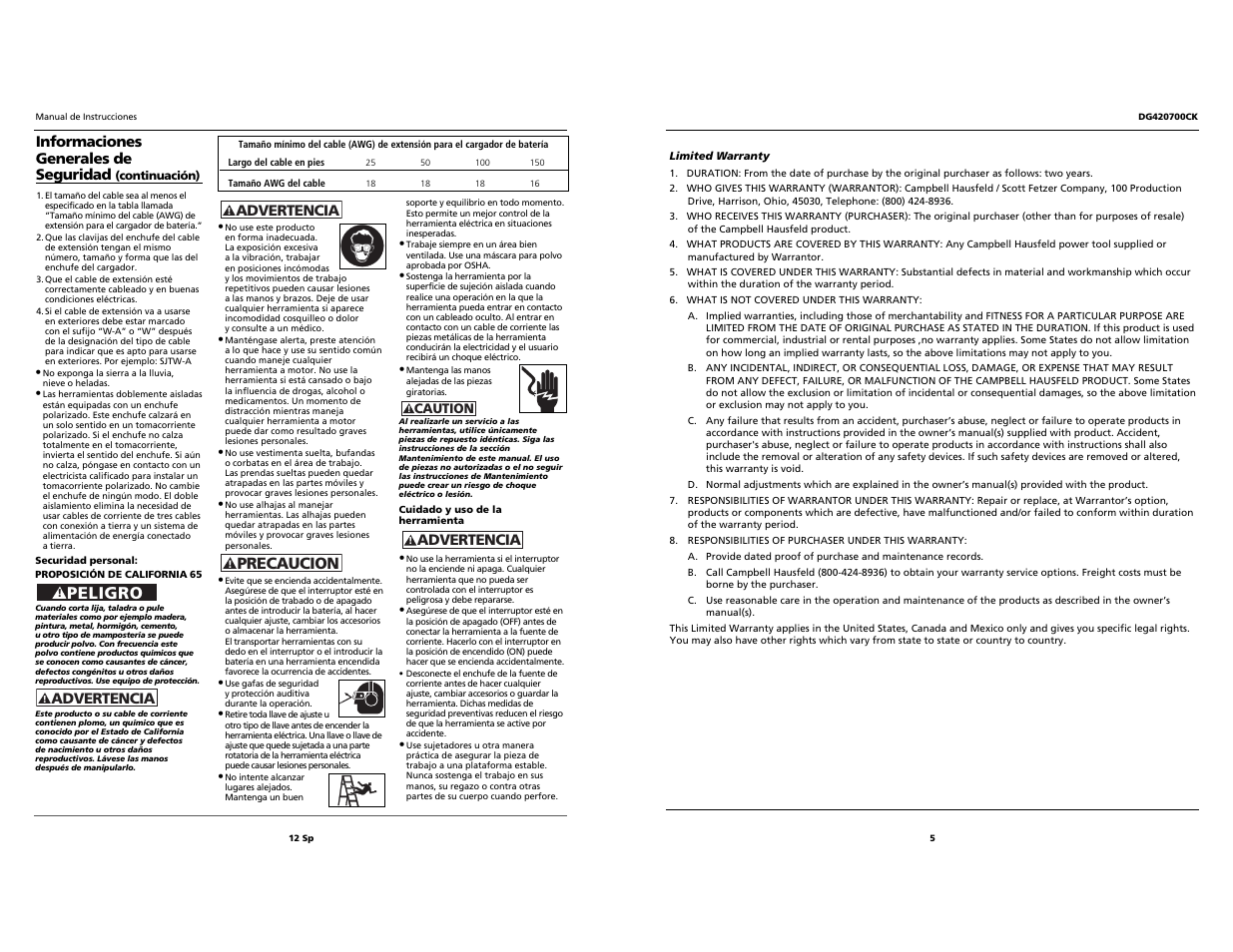 Peligro, Precaucion | Campbell Hausfeld DG420700CK User Manual | Page 5 / 8
