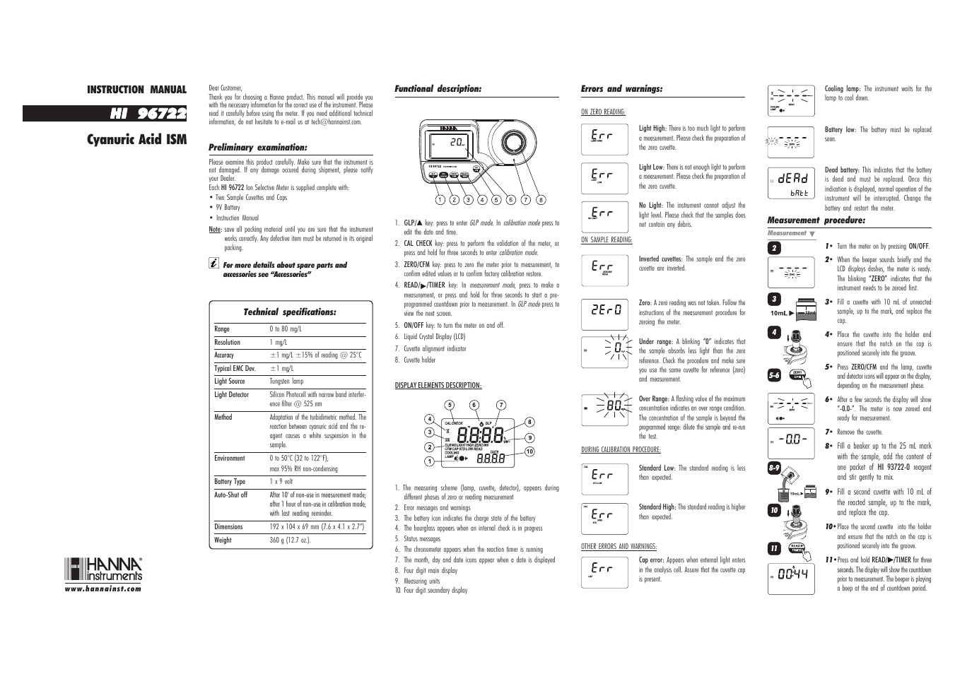 Hanna Instruments HI 96722 User Manual | 2 pages