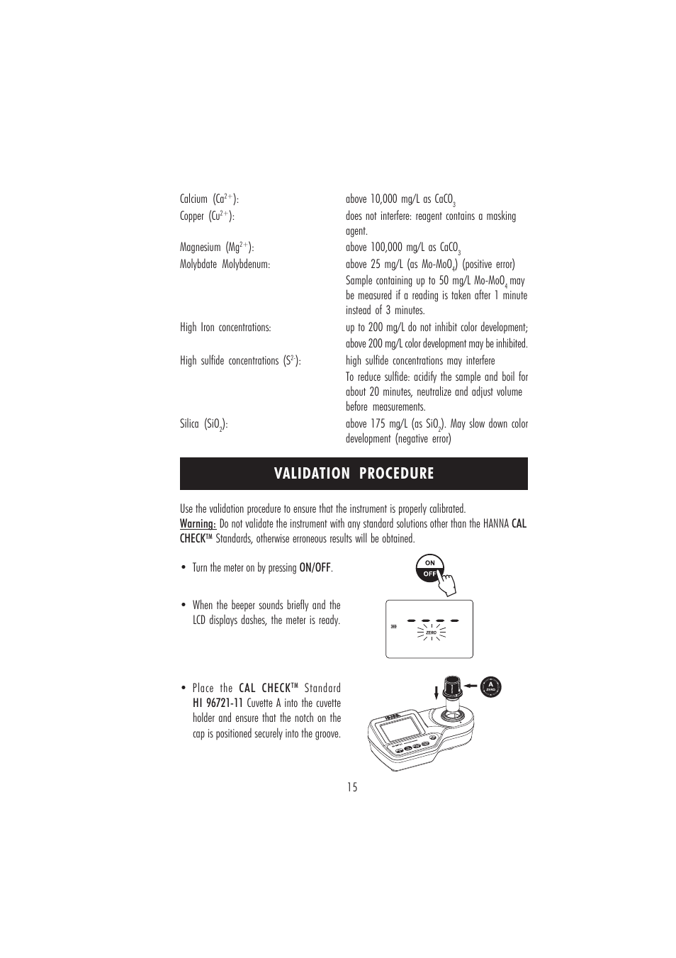 Validation procedure | Hanna Instruments HI 96721 User Manual | Page 15 / 24