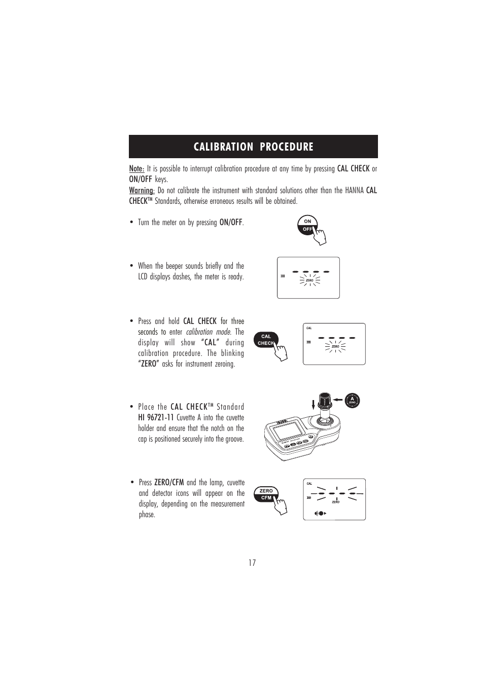 Calibration procedure | Hanna Instruments HI 96721 User Manual | Page 17 / 24