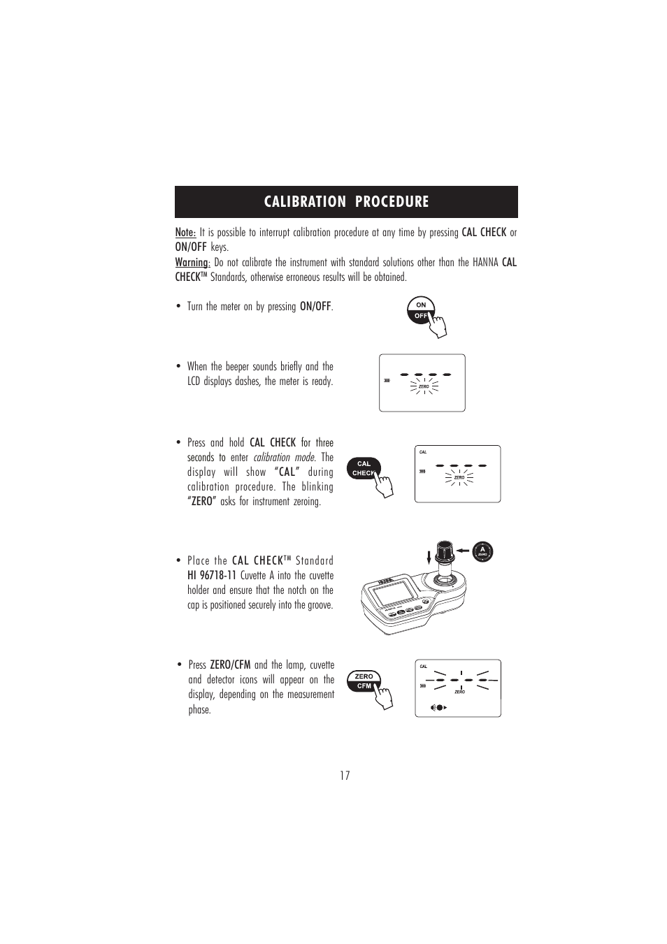 Calibration procedure | Hanna Instruments HI 96718 User Manual | Page 17 / 24