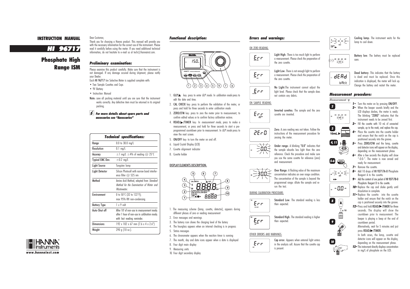 Hanna Instruments HI 96717 User Manual | 2 pages