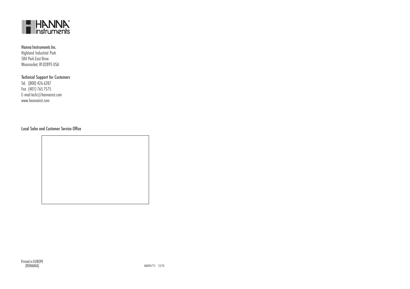 Hanna Instruments HI 96715C User Manual | Page 13 / 13