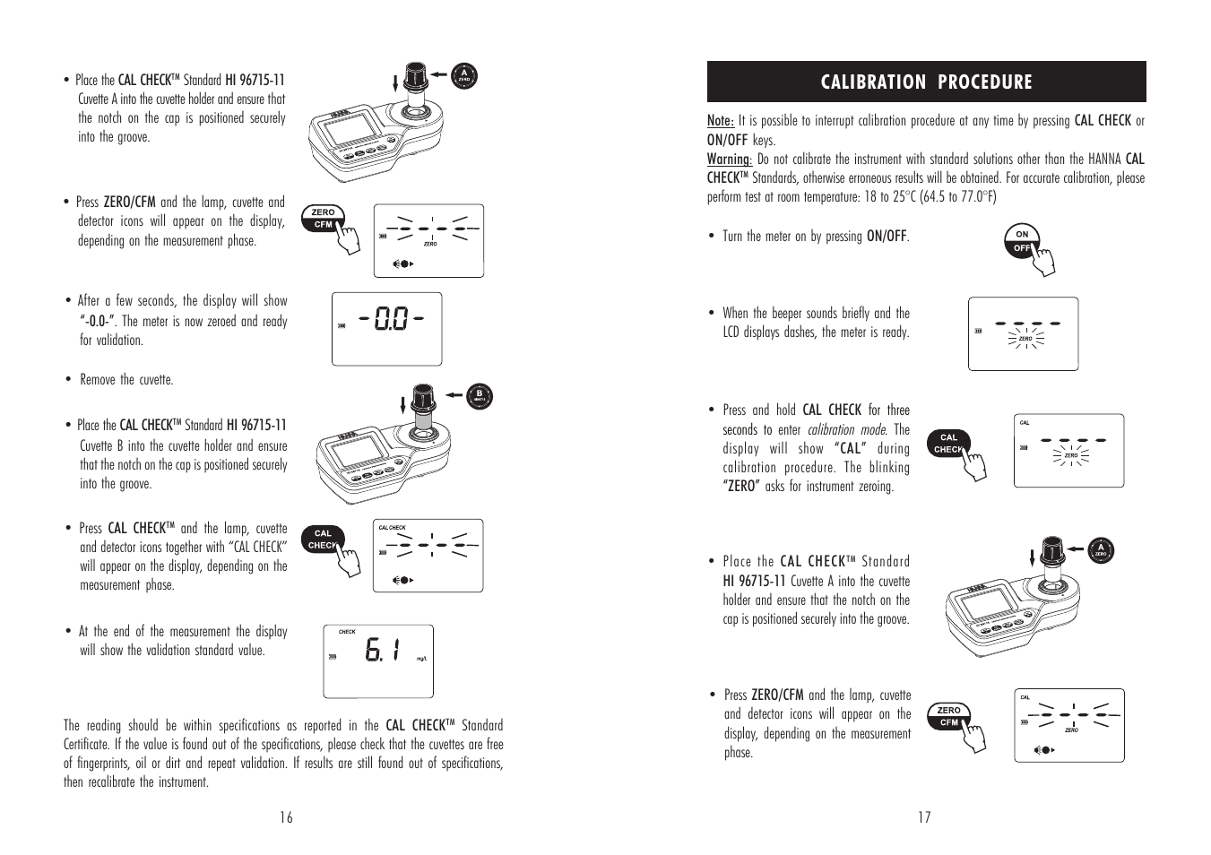 Calibration procedure | Hanna Instruments HI 96715C User Manual | Page 9 / 13