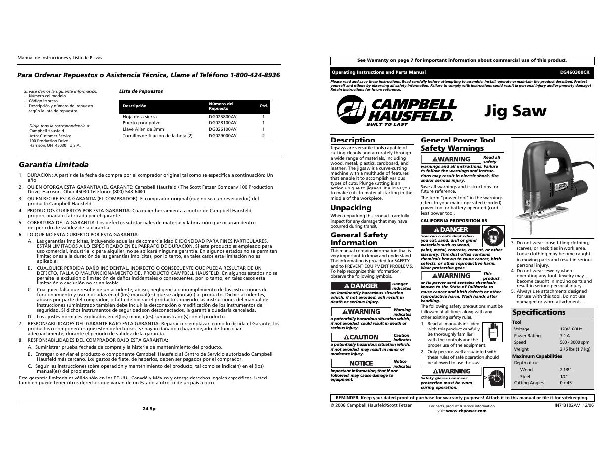 Campbell Hausfeld DG460300CK S User Manual | 12 pages