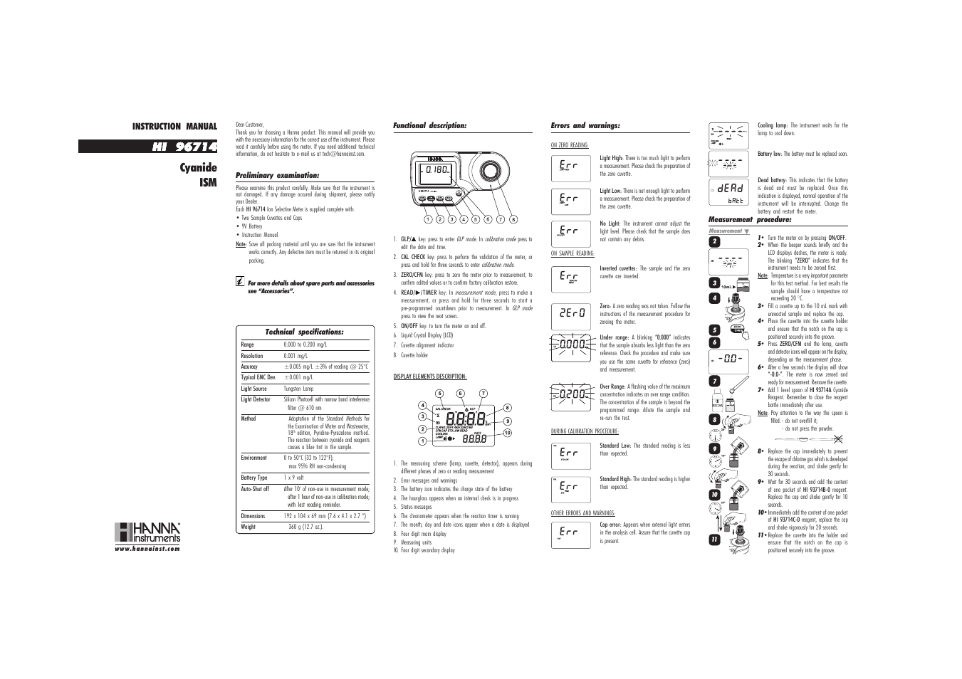 Hanna Instruments HI 96714 User Manual | 2 pages
