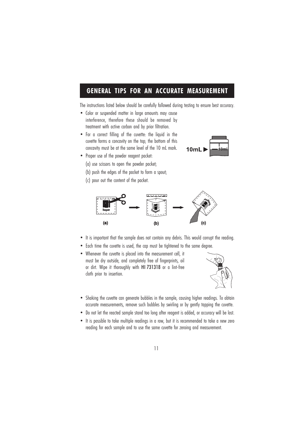 General tips for an accurate measurement | Hanna Instruments HI 96713 User Manual | Page 11 / 24