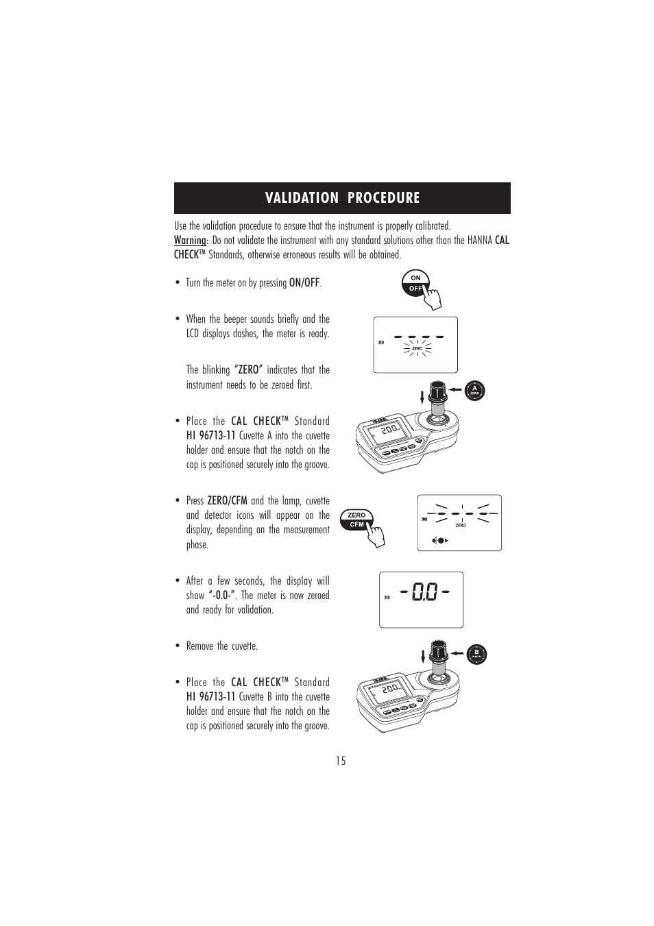 Validation procedure | Hanna Instruments HI 96713 User Manual | Page 15 / 24