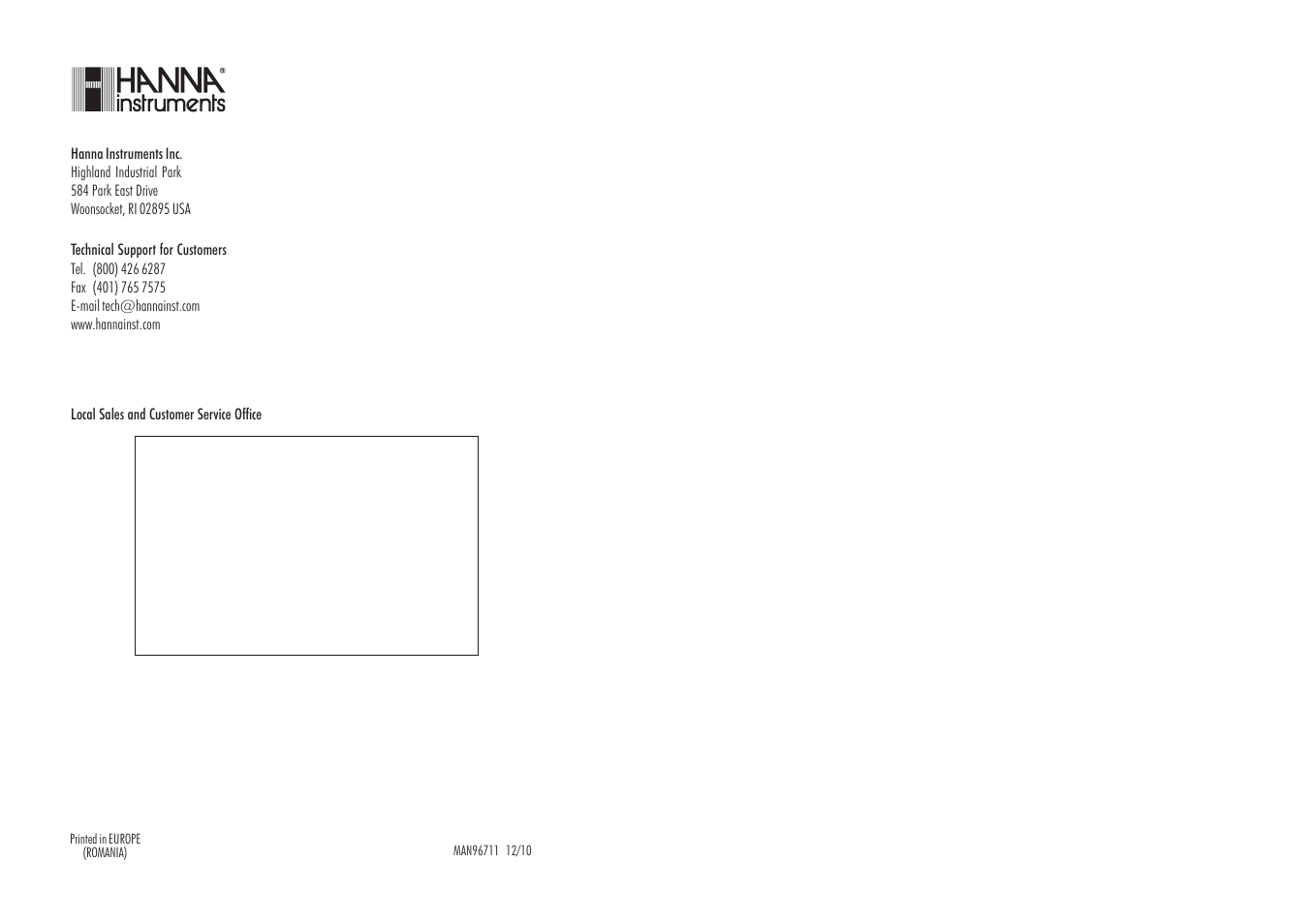 Hanna Instruments HI 96711 User Manual | Page 15 / 15