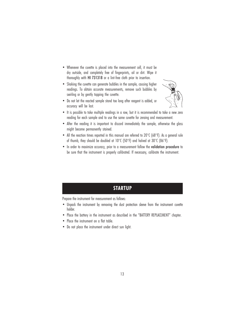 Startup | Hanna Instruments HI 96710 User Manual | Page 13 / 28