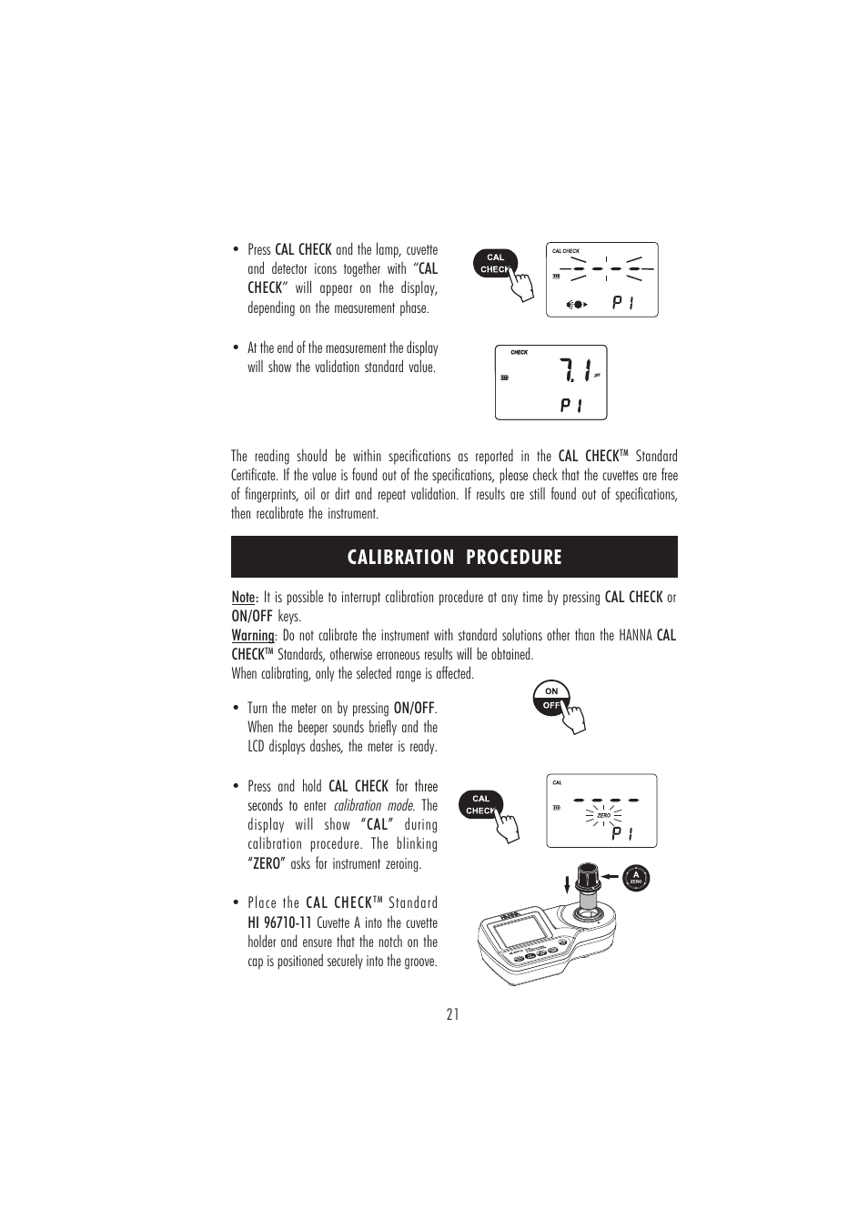 Calibration procedure | Hanna Instruments HI 96710 User Manual | Page 21 / 28