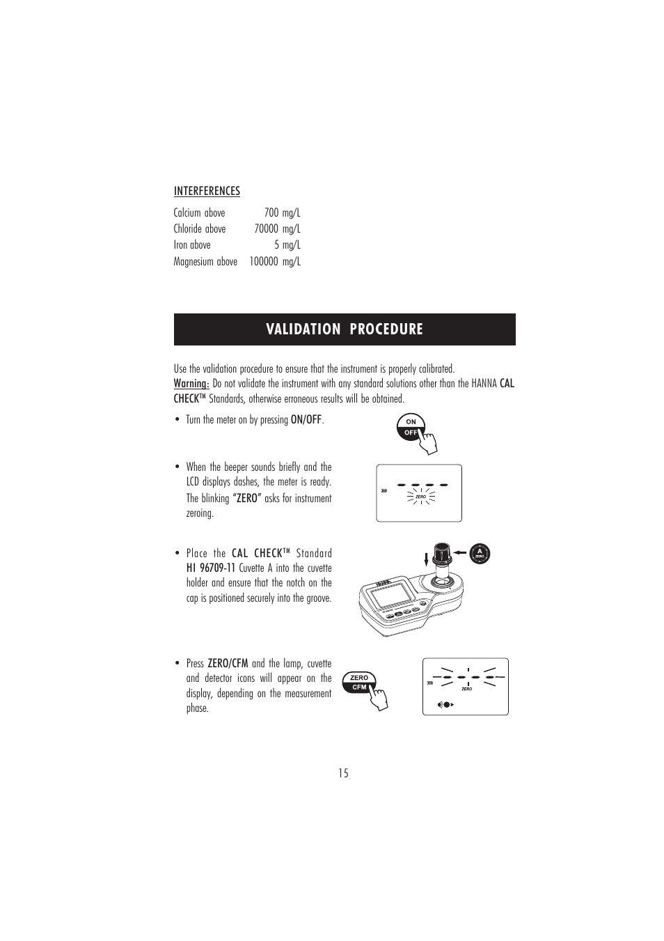 Validation procedure | Hanna Instruments HI 96709 User Manual | Page 15 / 24