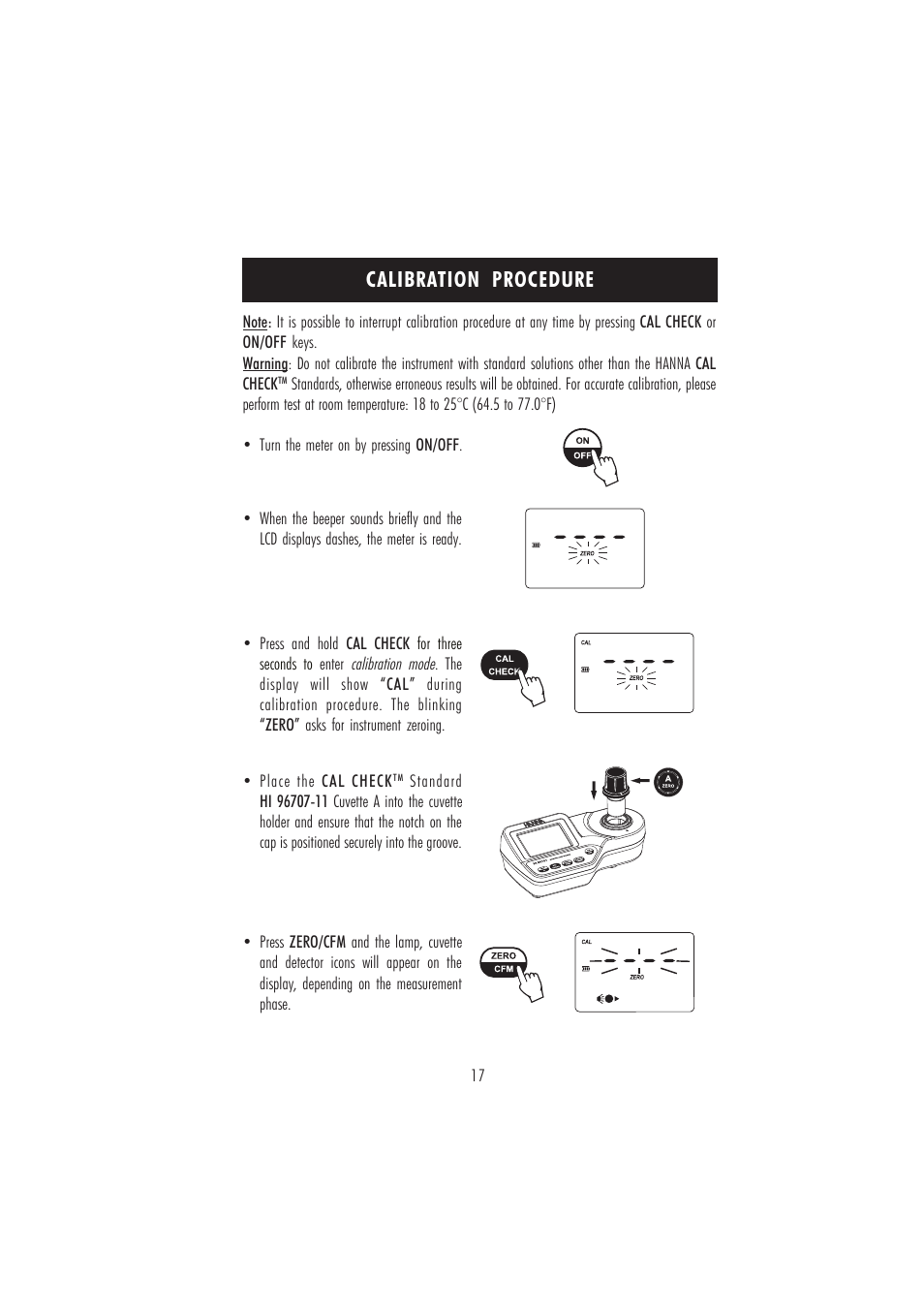 Calibration procedure | Hanna Instruments HI 96707C User Manual | Page 17 / 24