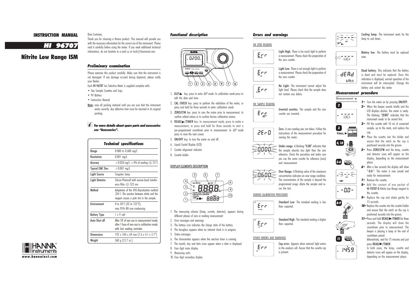Hanna Instruments HI 96707 User Manual | 2 pages