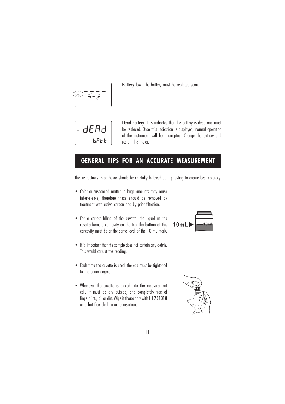 General tips for an accurate measurement | Hanna Instruments HI 96706C User Manual | Page 11 / 24